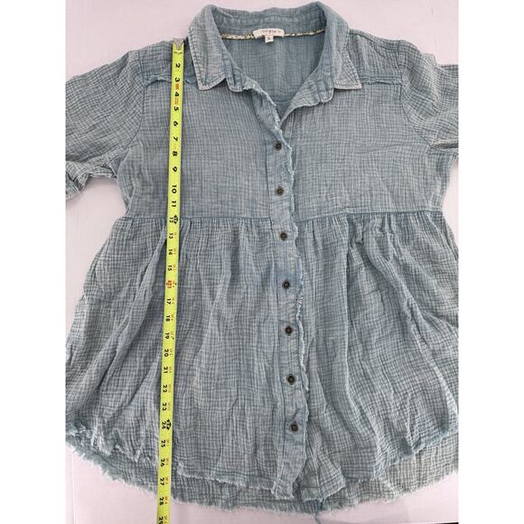 Umgee Tunic Top Sz XL Lagenlook Artsy Beach Raw Hem Guaze Blue Boho Loose Fit - Picture 6 of 12